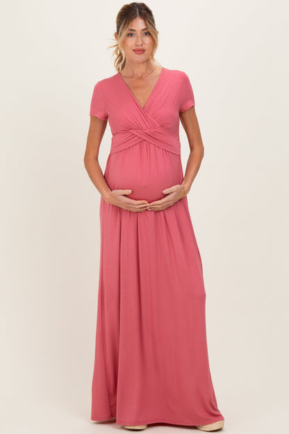 PinkBlush Mauve Draped Maternity/Nursing Maxi Dress