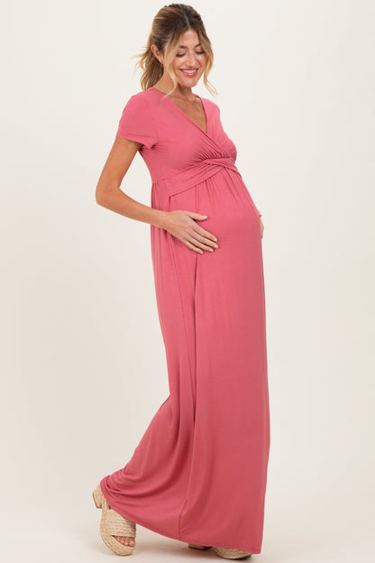 PinkBlush Mauve Draped Maternity/Nursing Maxi Dress