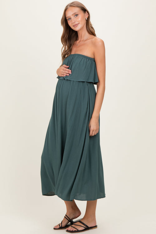 Ash Jade Woven Crinkle Flounce Strapless Maternity Maxi Dress