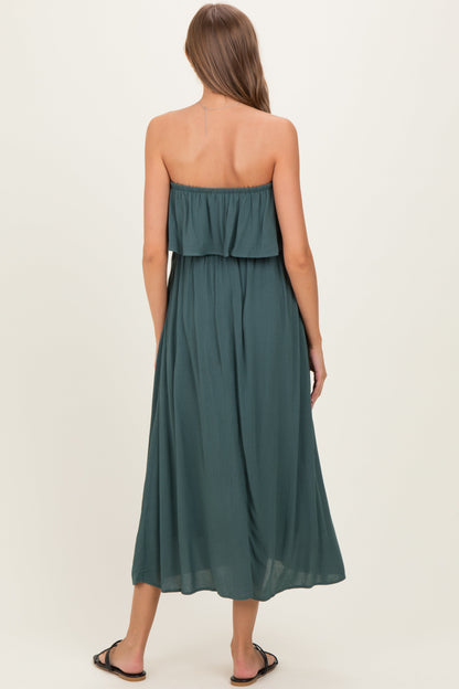 Ash Jade Woven Crinkle Flounce Strapless Maternity Maxi Dress