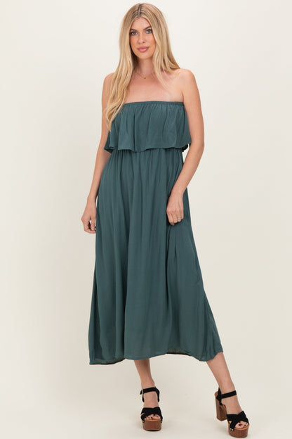 Ash Jade Woven Crinkle Flounce Strapless Maternity Maxi Dress