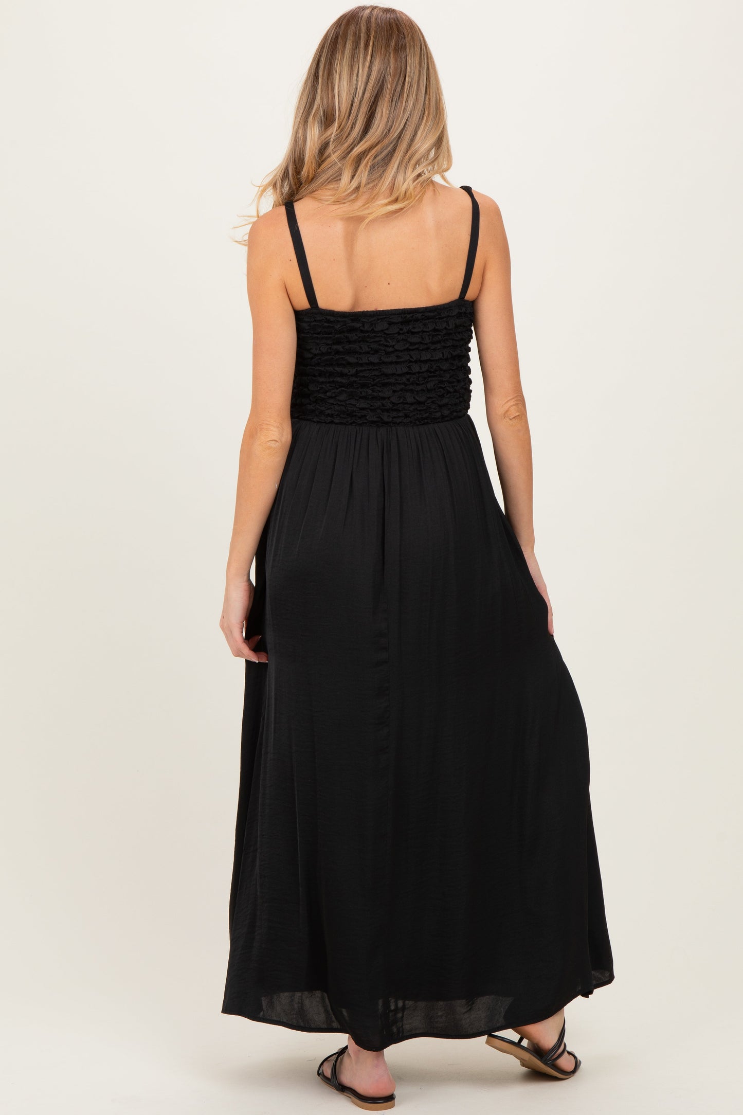 Black Textured Smocked Maternity Maxi Dress
