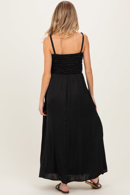 Black Textured Smocked Maternity Maxi Dress
