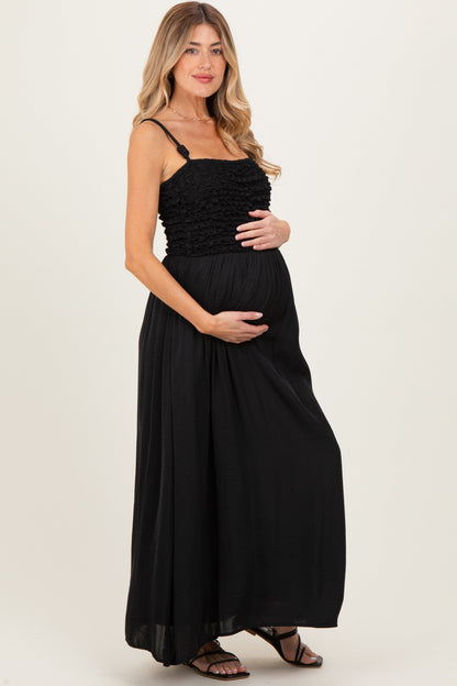 Black Textured Smocked Maternity Maxi Dress