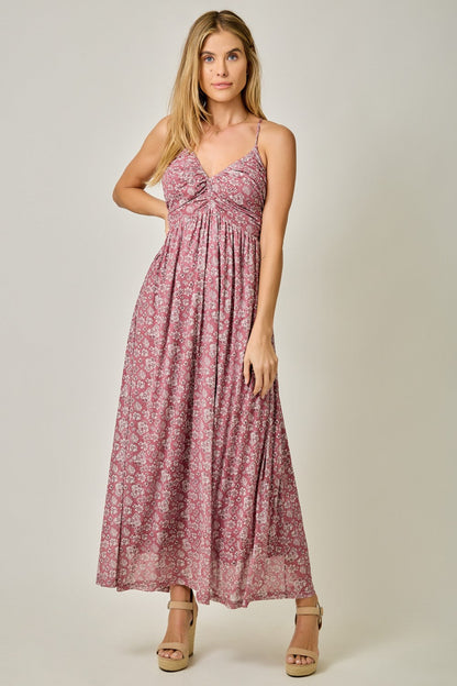 Mauve Criss-Cross Back Mesh Maternity Dress