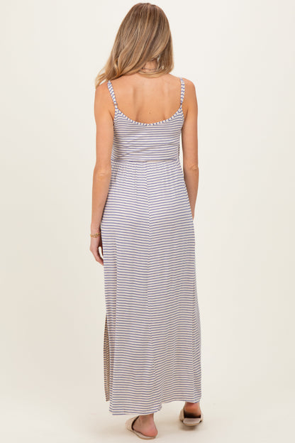 Oatmeal Striped Sleeveless Maternity Maxi Dress
