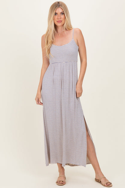 Oatmeal Striped Sleeveless Maternity Maxi Dress