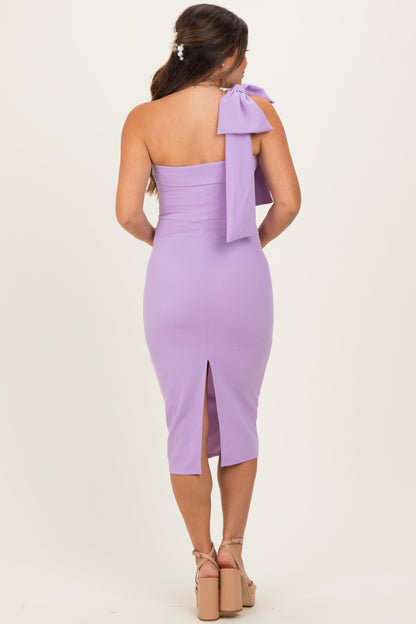 Lavender One Shoulder Bow Maternity Midi Dress