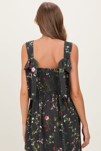 Forest Green Floral Bow Strap Maternity Maxi Dress