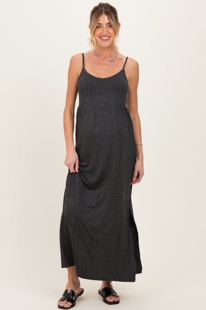 Charcoal Striped Sleeveless Maternity Maxi Dress