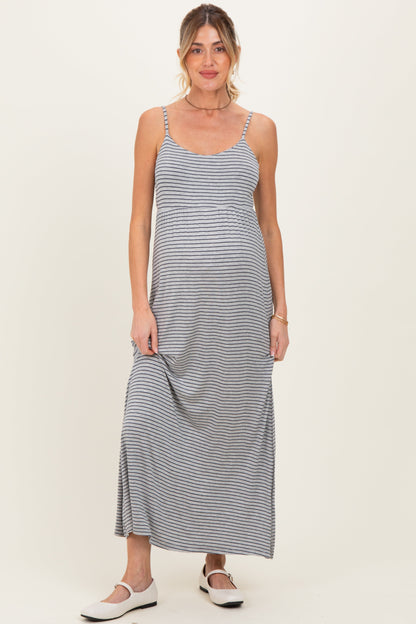 Heather Grey Striped Sleeveless Maternity Maxi Dress
