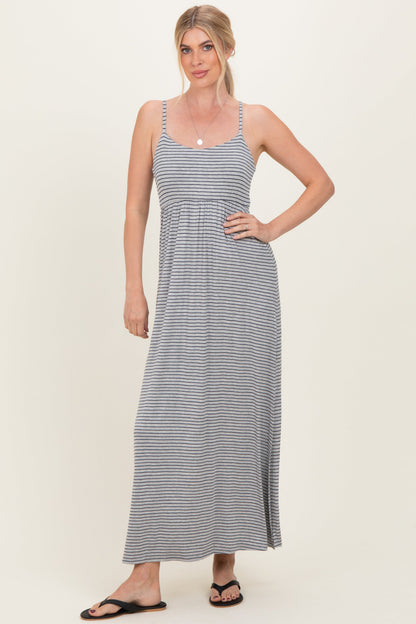 Heather Grey Striped Sleeveless Maternity Maxi Dress