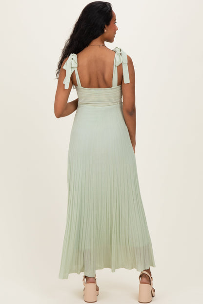 Sage Textured Knit Shoulder Tie Maternity Midi Dress