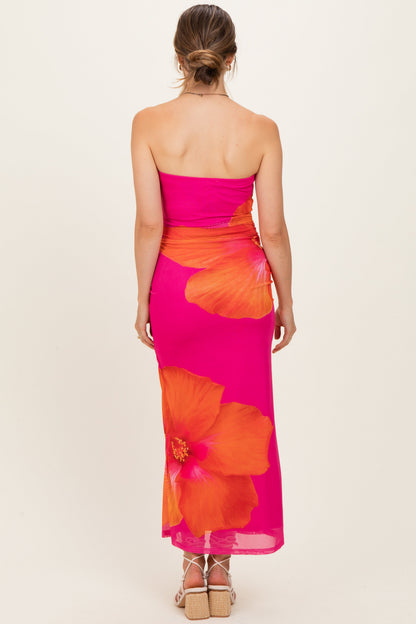 Fuchsia Floral Strapless Maternity Maxi Dress