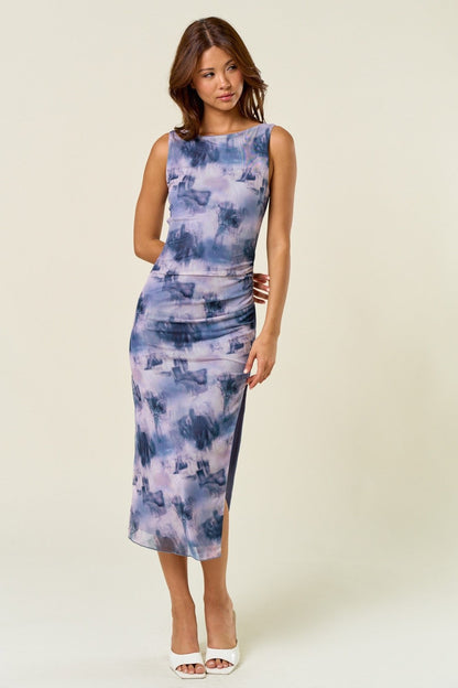 Blue Sleeveless Mesh Maternity Dress