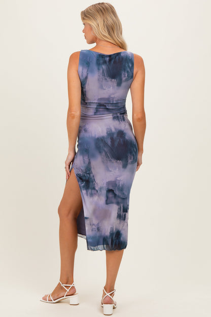 Blue Sleeveless Mesh Maternity Dress