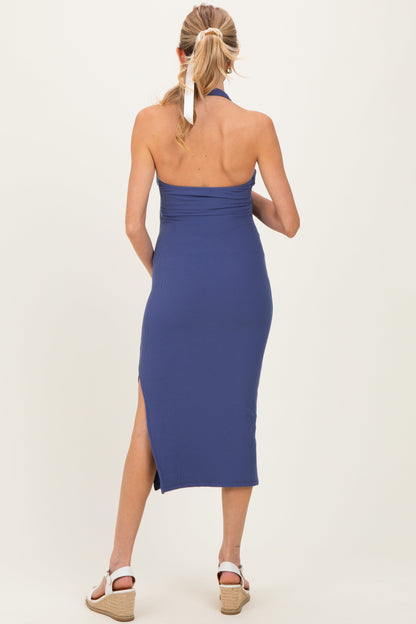 Blue Open Back Maternity Bodycon Dress