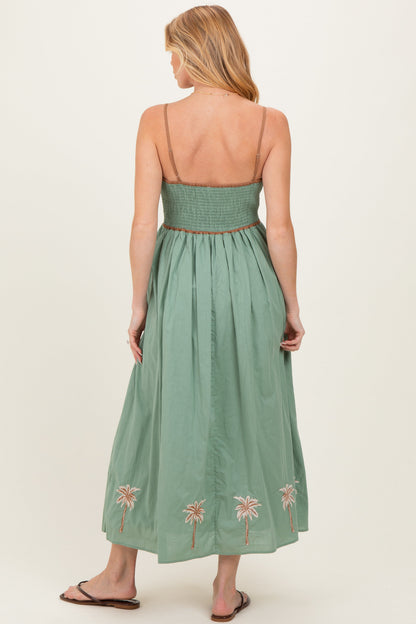 Sage Embroidered Contrast Sleeveless Maternity Maxi Dress