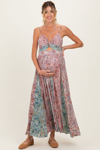 Multi V Neck Twist Front Cut Out Maternity Maxi Dress