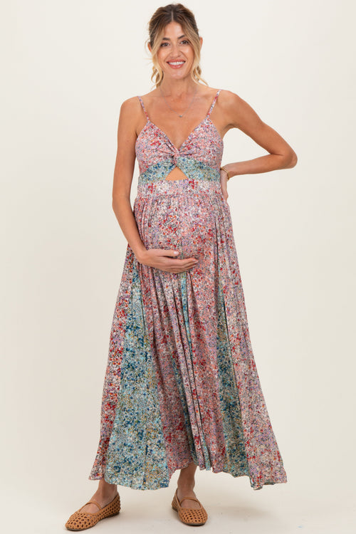 Multi V Neck Twist Front Cut Out Maternity Maxi Dress