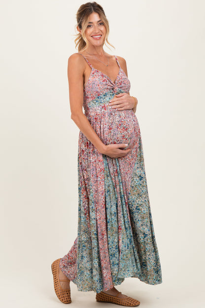 Multi V Neck Twist Front Cut Out Maternity Maxi Dress