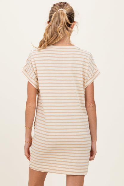 Taupe Striped Maternity T-Shirt Mini Dress