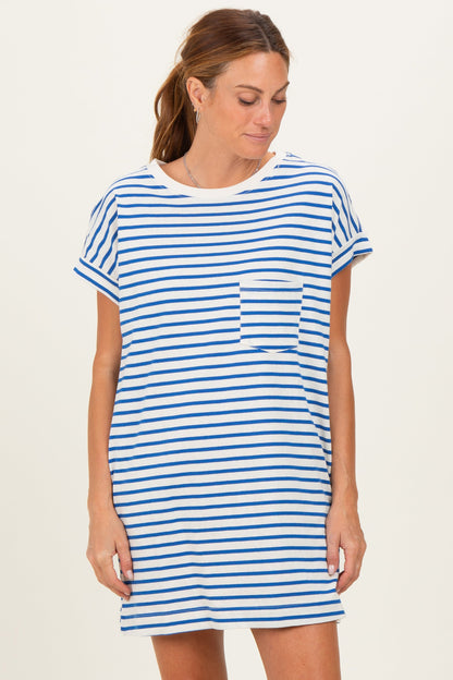 Blue Striped Maternity T-Shirt Mini Dress