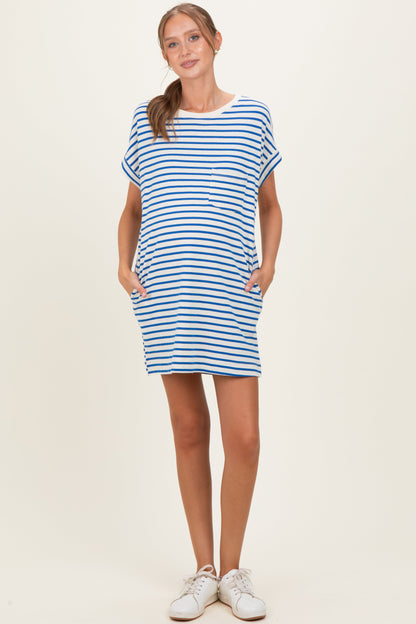Blue Striped Maternity T-Shirt Mini Dress