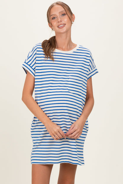 Blue Striped Maternity T-Shirt Mini Dress