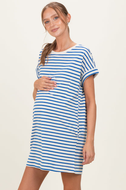 Blue Striped Maternity T-Shirt Mini Dress