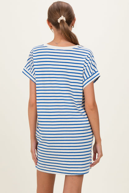 Blue Striped Maternity T-Shirt Mini Dress