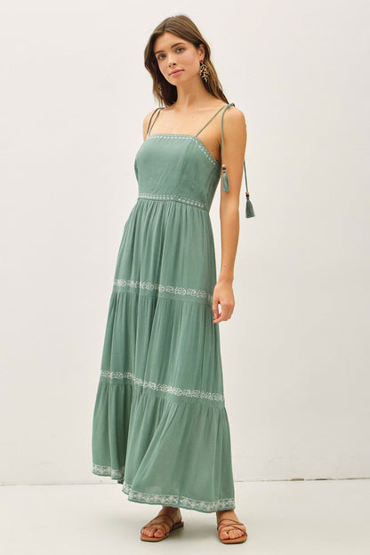Jade Embroidered Tiered Maternity Maxi Dress