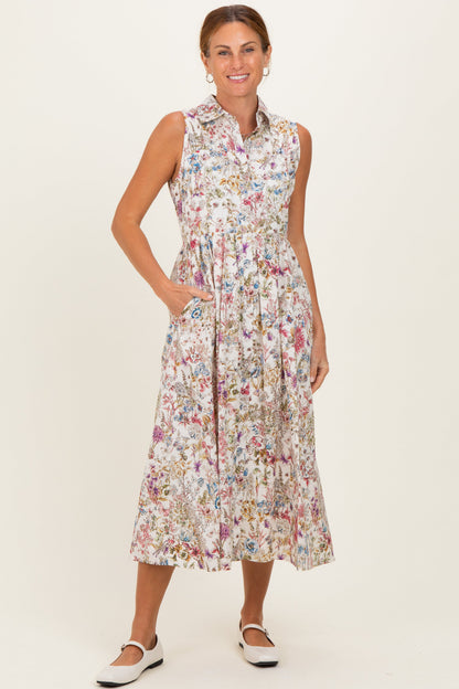 Multicolor Garden Print Sleeveless Maternity Shirt Dress