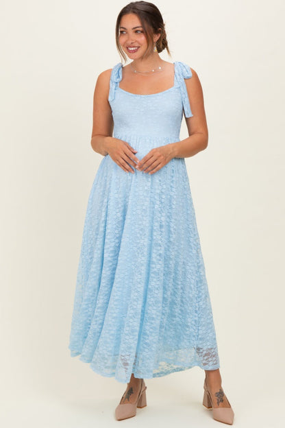 Light Blue Sleeveless Lace Maternity Maxi Dress