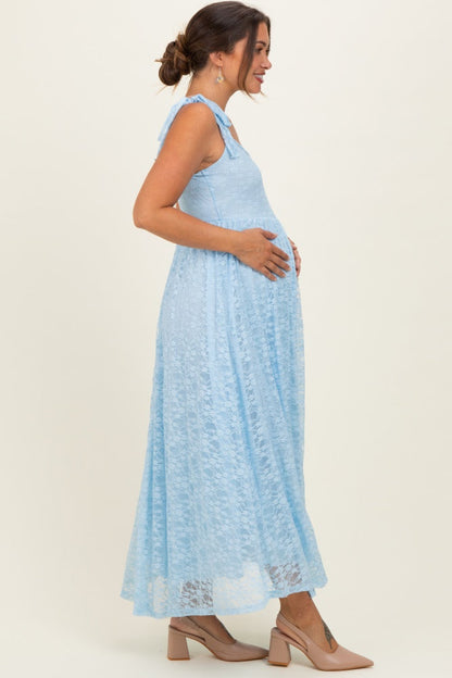 Light Blue Sleeveless Lace Maternity Maxi Dress