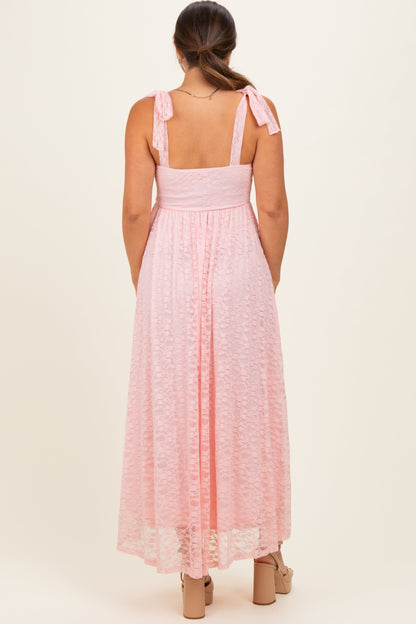 Light Pink Sleeveless Lace Maternity Maxi Dress