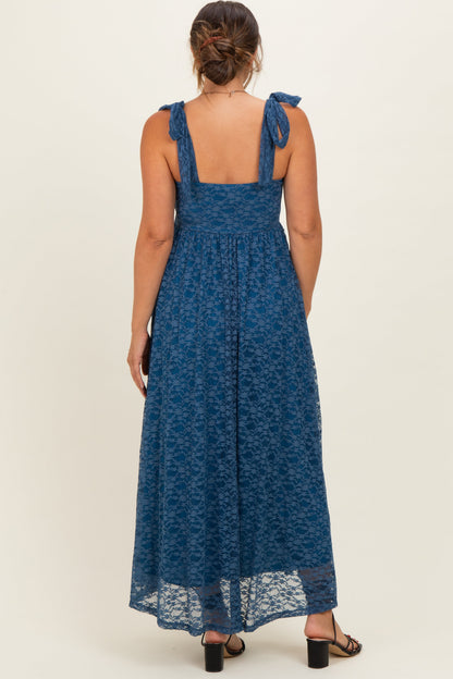 Blue Sleeveless Lace Maternity Maxi Dress