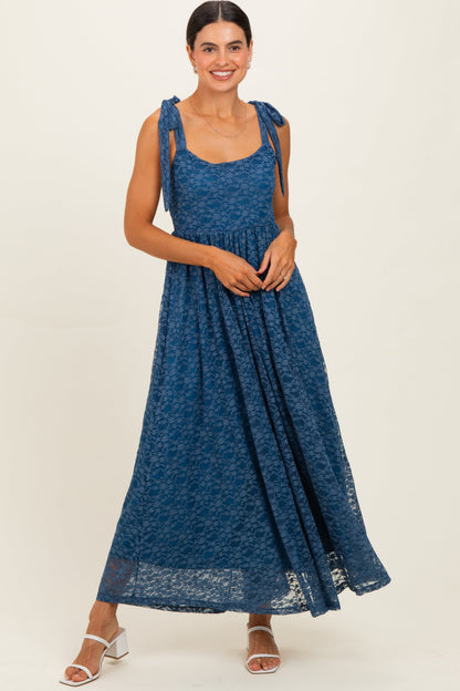 Blue Sleeveless Lace Maternity Maxi Dress