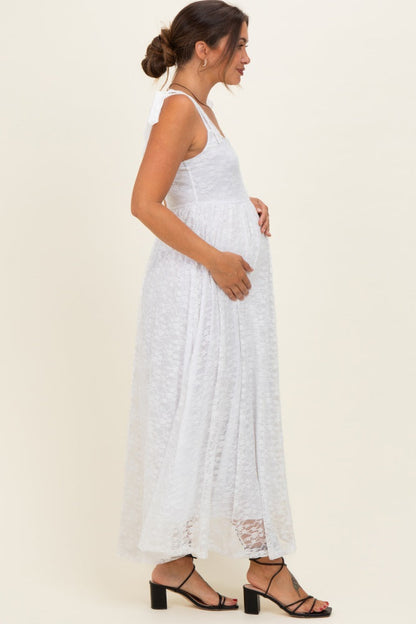 Ivory Sleeveless Lace Maternity Maxi Dress