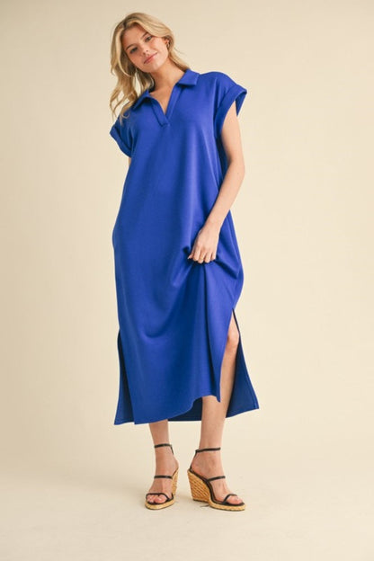 Royal Collared Pocket Maternity Midi Dress