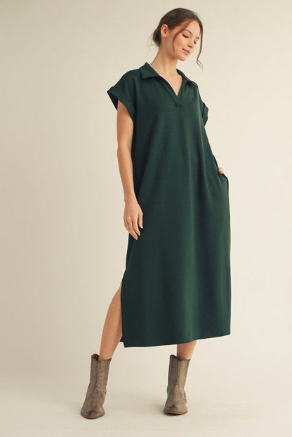 Hunter Green Collared Oversized Maternity Midi Dress