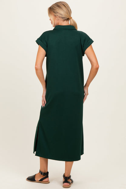 Hunter Green Collared Oversized Maternity Midi Dress