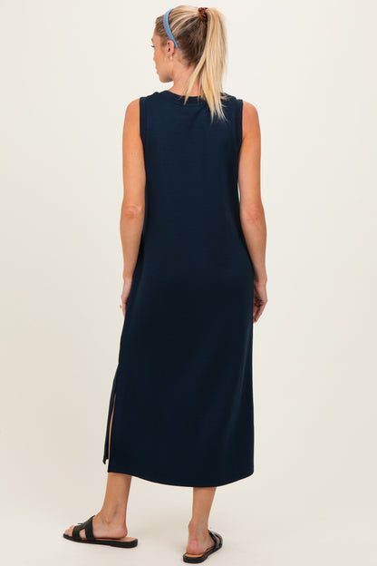 Navy Sleeveless Maternity Midi Dress