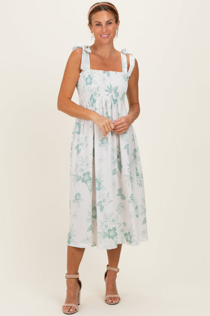 Sage Floral Smocked Maternity Midi Dress