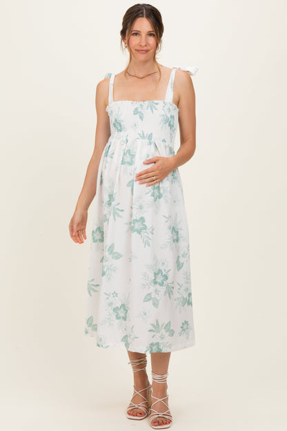 Sage Floral Smocked Maternity Midi Dress