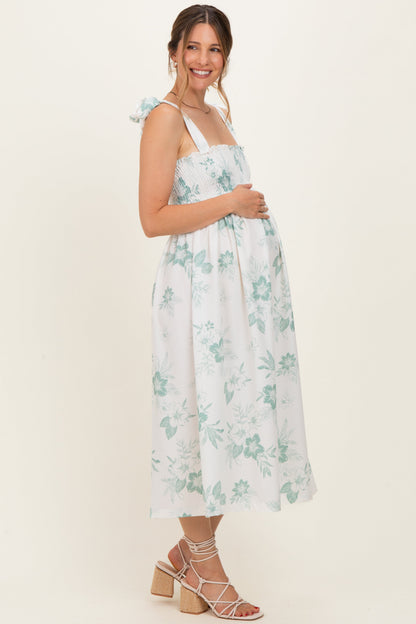 Sage Floral Smocked Maternity Midi Dress