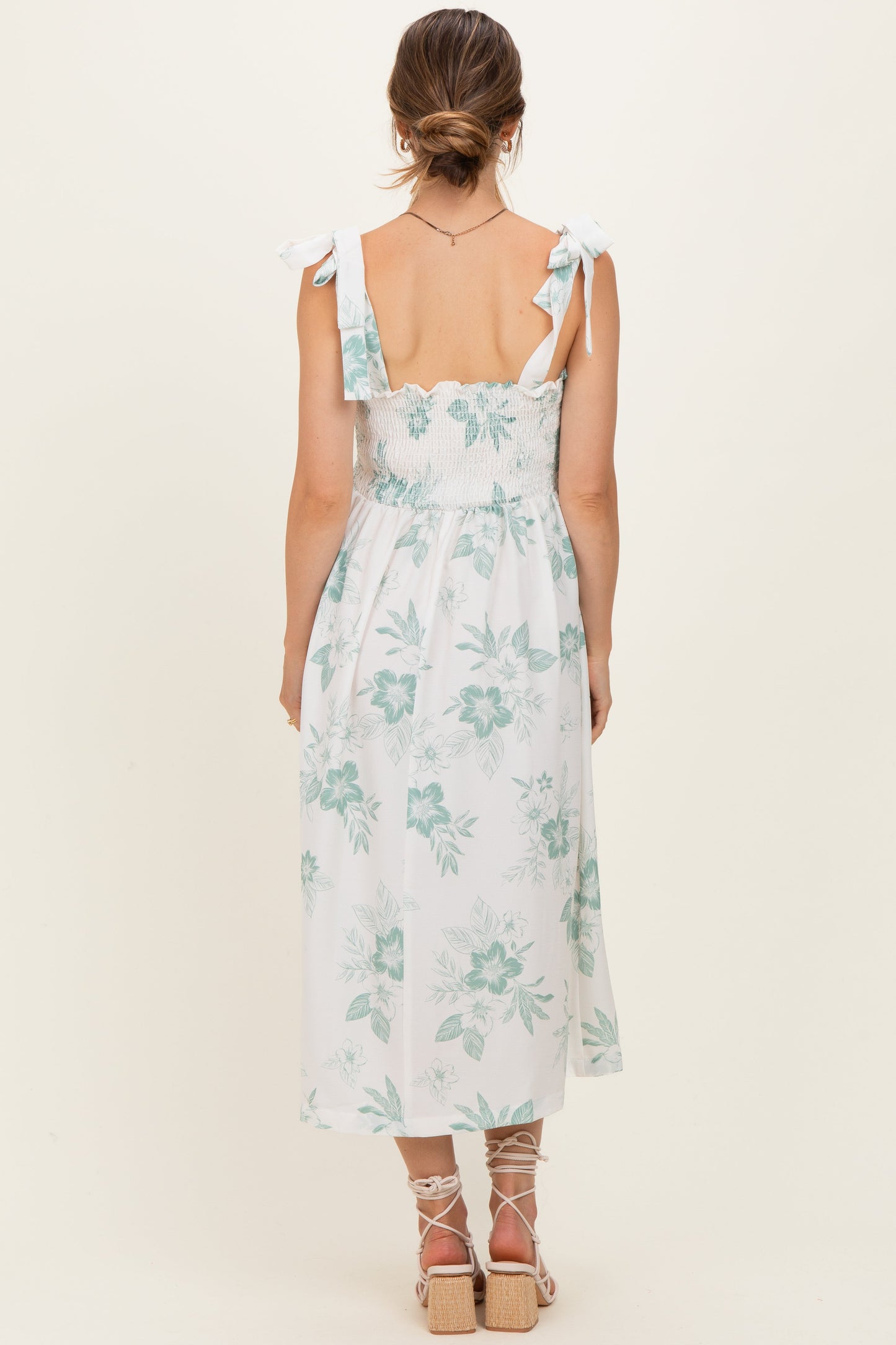 Sage Floral Smocked Maternity Midi Dress