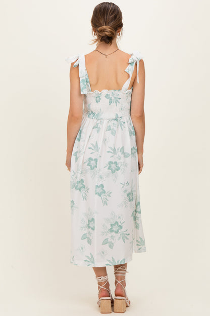Sage Floral Smocked Maternity Midi Dress