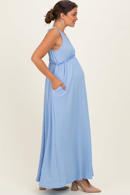 Light Blue Sleeveless Deep V-Neck Maternity Maxi Dress