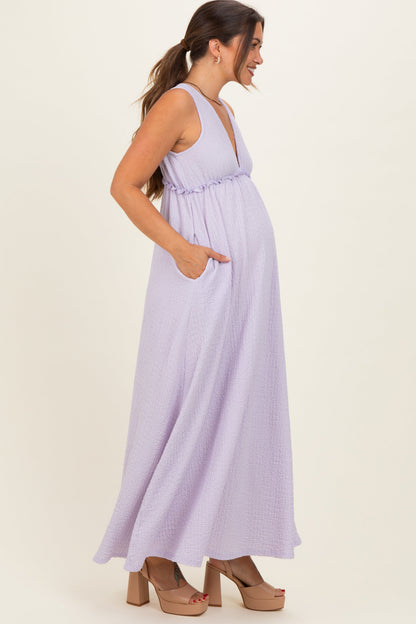 Lavender Sleeveless Deep V-Neck Maternity Maxi Dress
